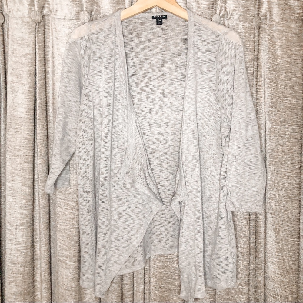 Torrid Gray Three Quarter Sleeve Burnout Waterfall Front Cardigan Torrid Size 00